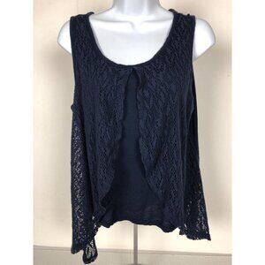 By n By Tank Top Women Size XL Navy Blue Sleeveless Lace Scoop Neck